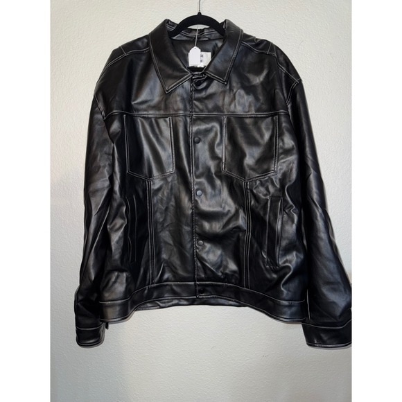 Mode of One Other - NWT Mode of One Men's XXL Black Faux Leather Trucker Jacket Snap Front Coat